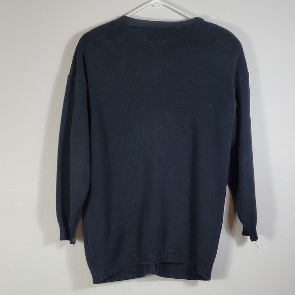 Vintage Women Button Up Cardigan Size L Crest Academia Teacher Navy Preppy Knit - Picture 9 of 13